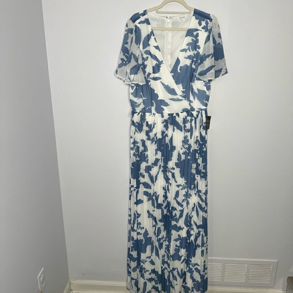 soieblu blue floral pleated maxi dress size XL